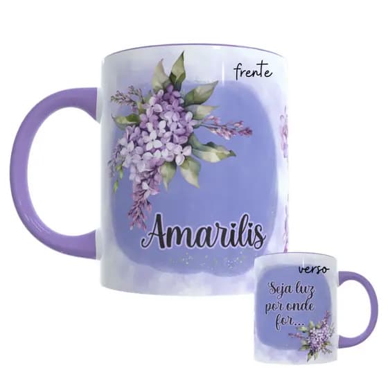 caneca personalizada com nome e frase/caneca lilas com nome/caneca roxa/325 ml/caneca floral lilas