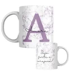 caneca personalizada efeito mármore lilás/caneca personalizada com nome e frase/325 ml