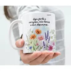 Caneca Gospel Feminina Seja Forte e Corajosa 325ml | Presente Cristão Delicado 325 ml porcelana