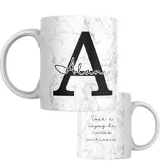 caneca personalizada com nome e frase/caneca efeito marmore preto/caneca 325 ml porcelana