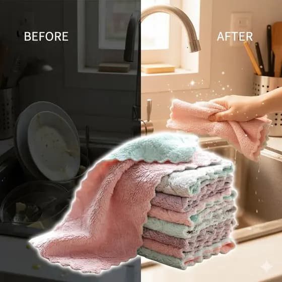 Pano De Limpeza De Toalhas Veludo De Coral / Resistente A Óleo Para Cozinha / Prato / Pano Limpeza
