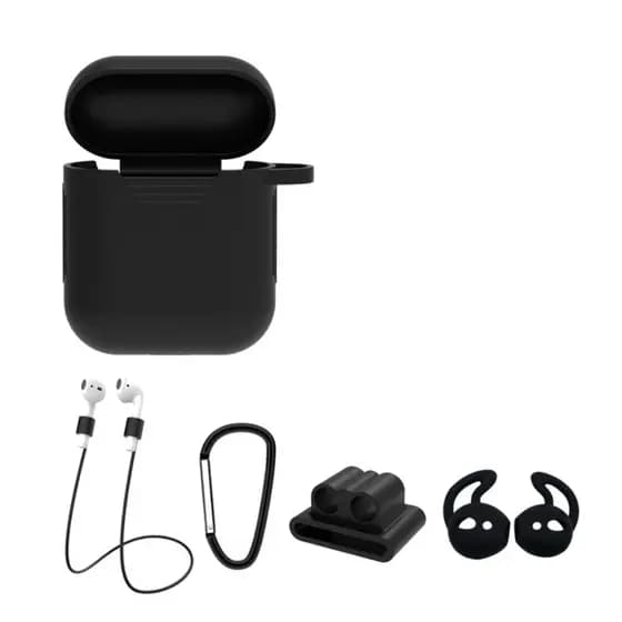 Case + Acessórios Silicone Fones Compatível AirPods 1 e 2 - 5 Em 1 Pronta Entrega
