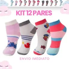Kit Com 12 Pares de  Meias Soquete Sortidas Menina Infantil de Alta Qualidade Frete Gratis