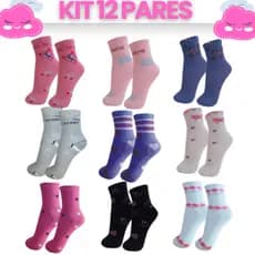 Kit com 12 Pares de Meias Feminino Coloridas Cano Longo Adulto Tamanho Único 35-40