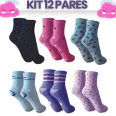 Kit com 12 - 6 Pares De Meias Feminina Cano Médio Adulto Tamanho Único Feminino Sortidas