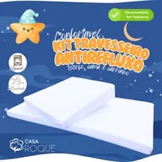 Kit com 2 Travesseiros Anti Refluxo (1 Antirefluxo Berço Cama + 1 Antirefluxo Carrinho) com Capa Lavavél