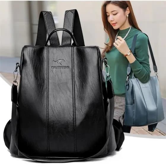Mochila Anti-roubo de couro macio vintage bolsa de ombro de alta capacidade  Canguru escolar