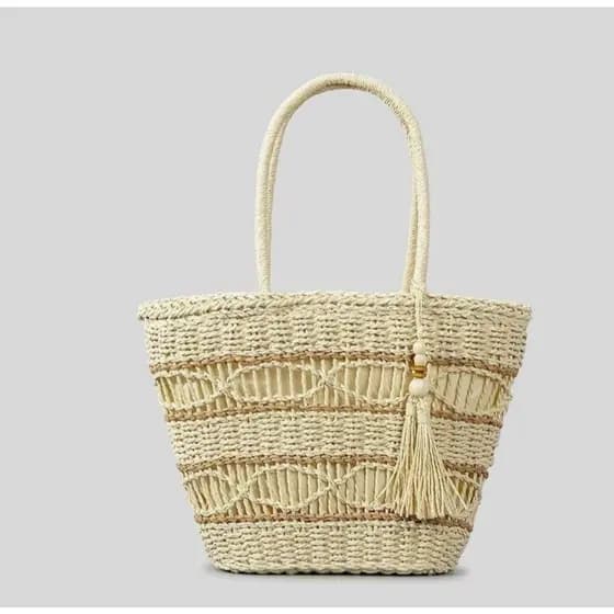 Bolsa de palha com borla, bolsa de ombro, bolsa de praia