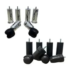 Kit 6 Pés para cama box de solteiro/casal/ 4 pés fixos e 2 com rodinhas de plástico Preto ou Cromado