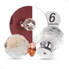 Kit 6 peças Maçaneta Puxador Bola Cristal Redondo Ponto Bola