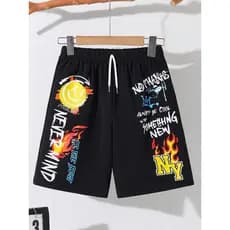 Shorts Infantil Juvenil Estampado Preto Cinza New Never Mind Calção Confortável