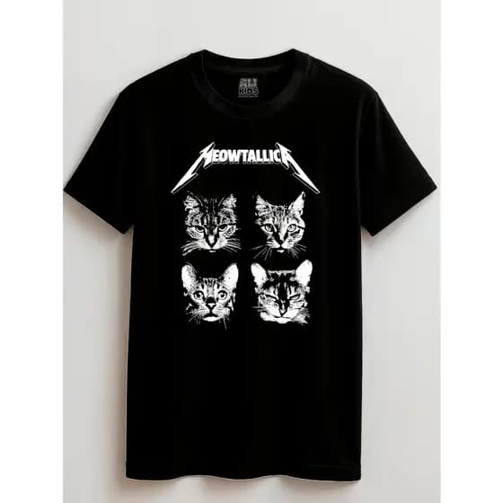 Camiseta Streetwear Juvenil e Infantil 2 ao 16 anos Gatos Meowtallica Urban