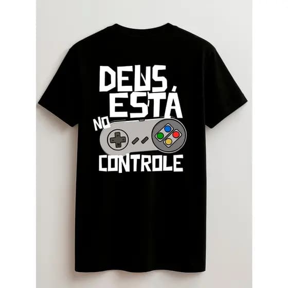Camisa 100% Algodão Gospel Menino Menina 2 ao 16 anos Deus está no controle Juvenil e Infantil