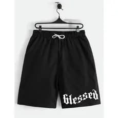 Shorts Preto e Cinza Bermuda Calção Verão Blesed Abençoado Estampado Infantil Juvenil