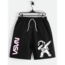Bermuda Infantil AstroDab Preta Estampada Tecido Macio Confortável Roupa Infantil Verão