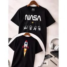 Camiseta Infantil Astronauta Foguete 100% Algodão Menino Menina Roupa Infantil Estampada Confortável