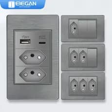 ELEGAN 10A/20A Painel PC Escovado Padrão Duplo USB Tipo-c Interruptor De Luz De Tomada De Parede A90 Cinza