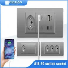 ELEGAN 10A/20A PC Tomada Padrão De Vidro Dual Usb Tipo-c De Parede Interruptor De Luz A18 Cinza