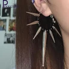 Punk Rock Dark Thorn Rivets Brincos Com Argolas De Metal Exageradas Gótico Da Moda Geometria Do Cone Afiado E Frio Jóias Acessórios De Personalidade Espinhos Em Círculo Y2k Unisexo