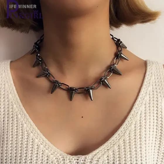 Colar Coreano De Moda Punk Gótico De Metal Pingente De Rebite/Colares De Corrente De Hip Hop Para Senhoras/De Clavícula Harajuku Exagero De Rocha Gargantilha Meninas Jóias