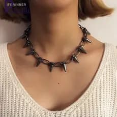 Colar Coreano De Moda Punk Gótico De Metal Pingente De Rebite/Colares De Corrente De Hip Hop Para Senhoras/De Clavícula Harajuku Exagero De Rocha Gargantilha Meninas Jóias