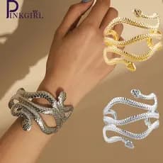 Acessórios De Joalheria Feminina Pulseira Bangle De Aço Inoxidável Punk Retro Snake Shape Pulseiras Cuff Abertura Ajustável Personalizado Simples Trendy