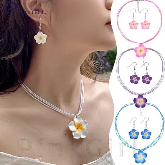 Conjunto De Brincos De Colar Plumeria-De Flor De Ovo-Para Meninas Namoro , Roupas De Festa-Y2K , Doce , Moda , Cerâmica