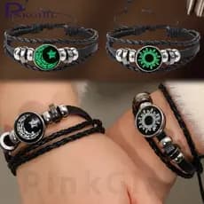 Pulseira Luminosa De Casal Sun Moon-Moda , Vintage-Ajustável , Multicamadas , Couro PU-Presentes De Dia Dos Namorados-Co