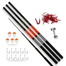 KIT 3 Varas Telescópicas 1,80M Mais 5 Boias Mais 10 Anzóis + 5 iscas minhoca artificiais  Kit Pescaria Tilápia Lambari Piau entre outros Pesca
