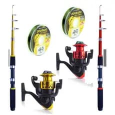 2 Kit De Pesca Vara e Molinete - 2 Vara 1,70M Telescópica e 2 Molinete Mais 200 Metros Linha já enrolados
