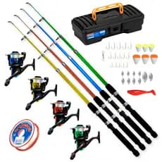 Kit Pescaria Vara de Pesca Telescópica 1.65m e Kit de Acessórios Conjunto Vara Molinete com Linha