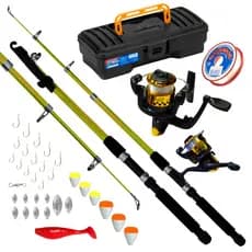 Kit Pescaria Vara de Pesca Telescópica Amarelo 1.65m e Kit de Acessórios Conjunto Vara Molinete com Linha