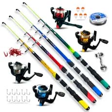 Kit Pesca 4 Varas Telescópicas 1.70m + 4 Molinetes com linha + Acompanhamento
