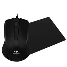 Mouse USB Preto com fio 1000 Dpi C3TECH + Mousepad 22X18cm Antiderrapante Brinde