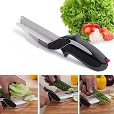 Tesoura Com Faca E Tabua Multifunção Aço Inox Clever Cutter Tesoura Corta Legumes para Cozinha