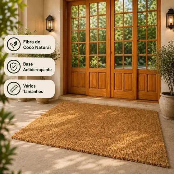 Tapete Capacho Fibra De Coco Natural Base Antiderrapante Porta Entrada