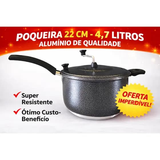 Pipoqueira Craqueada Ou Vermelha 22 Cm  4,7 Litros Alumínio de Qualidade.