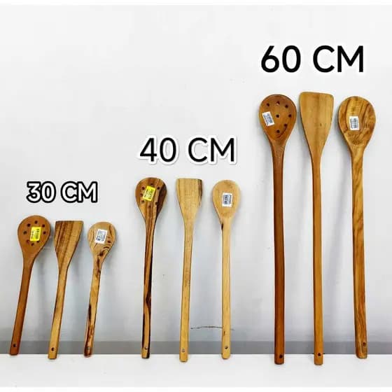 COLHER, ESPÁTULA E ESCUMADEIRA DE PAU MADEIRA MACIÇA 60,40 OU 30 CM.