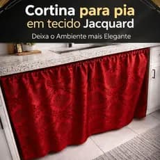 Cortina Para Pia Jacquard 1,30m x0,80cm Decoração de Cozinha