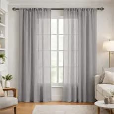 Cortina Linho Flame Veneza 3,00 x 2,70 Para Varão Passante Sala, Quarto e Cozinhas Gaze