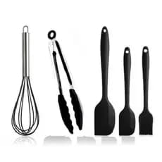 Jogo Kit Utensílios Cozinha De Silicone 5 Peças Espátula Pinça Pincel