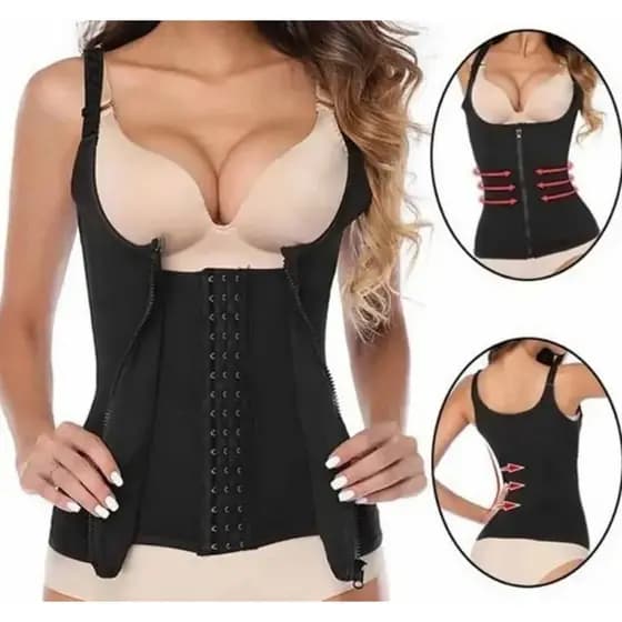 Cinta Modeladora Feminina Dupla Compressão Medidas Zíper Alças Redutora
