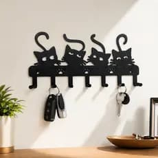 Porta Chaves de Parede Gatinhos | Organizador Decorativo com 7 Ganchos para Casa