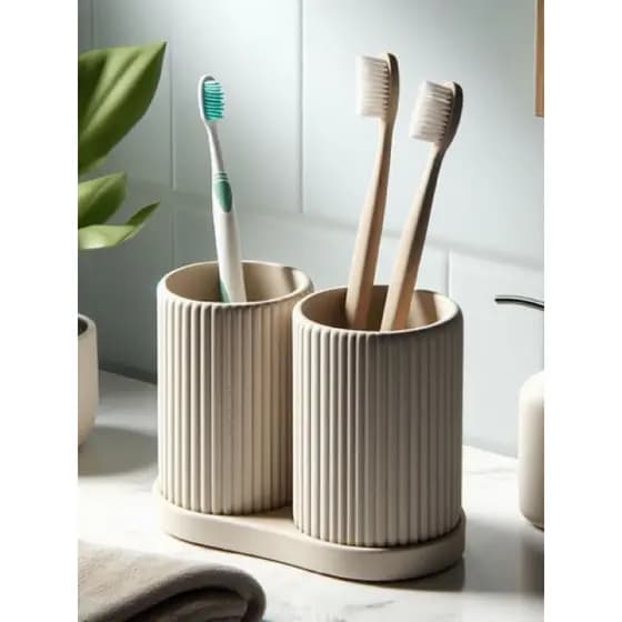 Porta Escova Duplo de Banheiro • Suporte de Bancada Elegante • Organizador para Escovas, Creme Dental e Barbear