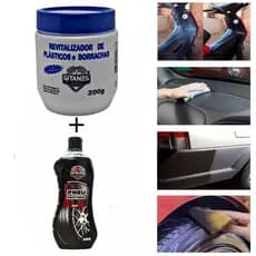 kit revitalizador borracha plástico carro automotivo + pretinho limpa pneu