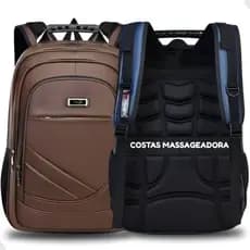 Mochila Masculina de Couro Ergonômica Grande Reforçada Impermeável Notebook Cabo Aço Premium