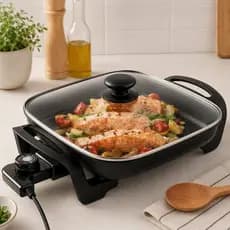 Panela Elétrica Preta Multicook Mondial Premium 1200W Antiaderente com Tampa de Vidro Modelo PE-49