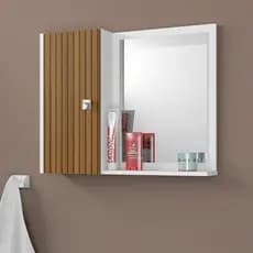Espelheira Suspensa para Banheiro Armário Gênova Branco Ripado com Nichos e Compartimentos MDF