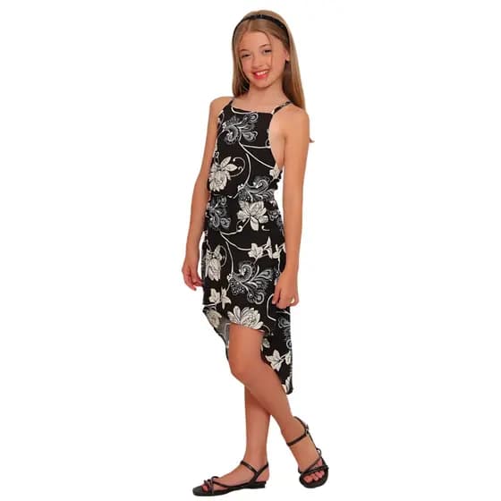 Vestido Infantil Juvenil de Linho  Estampa  Florido Verão longo abertura nas costas tendência