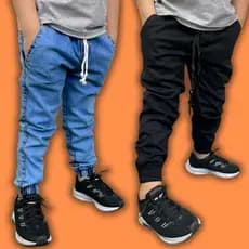Kit 2 Calças Jogger Infantil Juvenil - Calça de criança jeans Sarja apertada da moda 2 ao 16